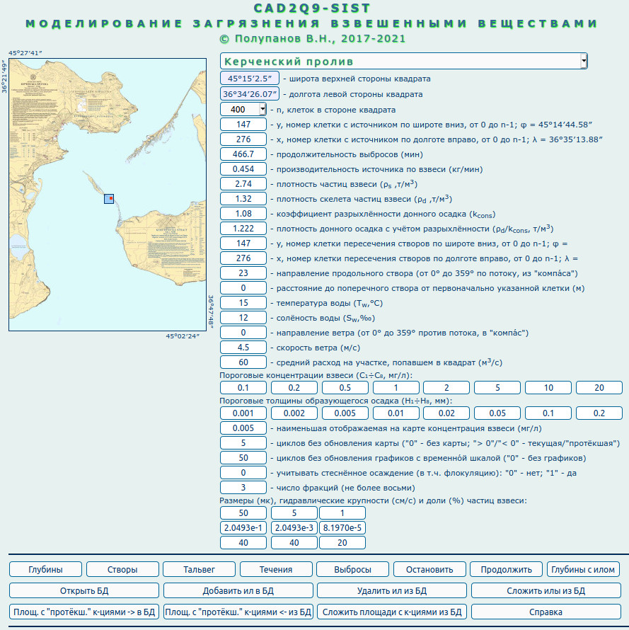 Моделирование загрязнения мелководных зон: описание работы с CAD2Q9-SIST.
